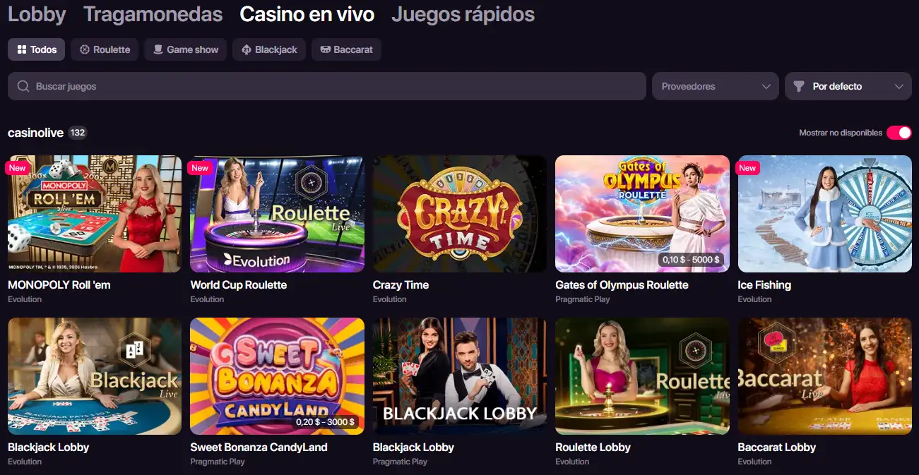 Lobby real de casino en vivo de CHEXX